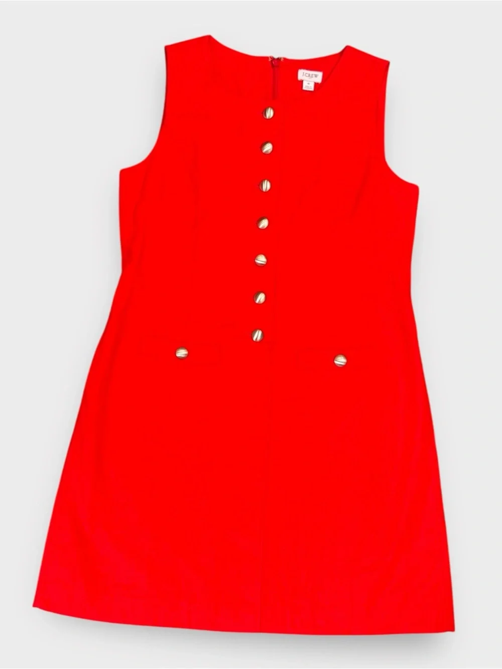 NWT J.Crew Red Linen Blend Military Button Shift Dress Size 4 Lightweight Summer
